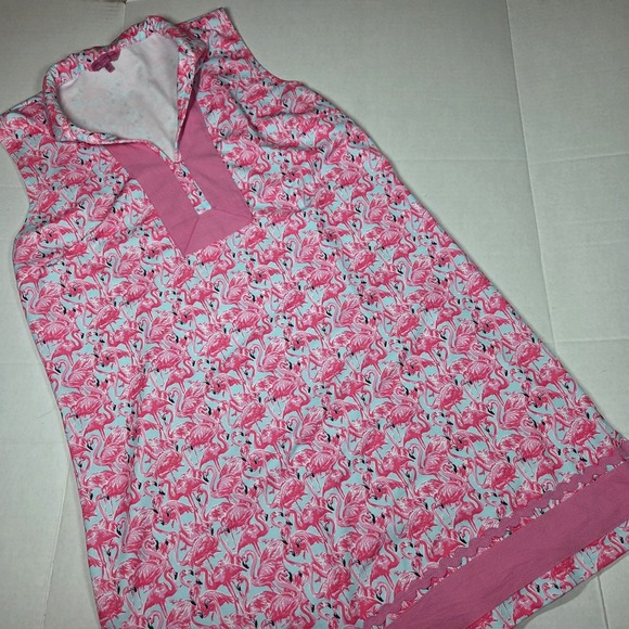 Simply Southern Tops - Simply Southern XXL Pink Blue Flamingo Animal Print VNeck Sleeveless Tunic Dress